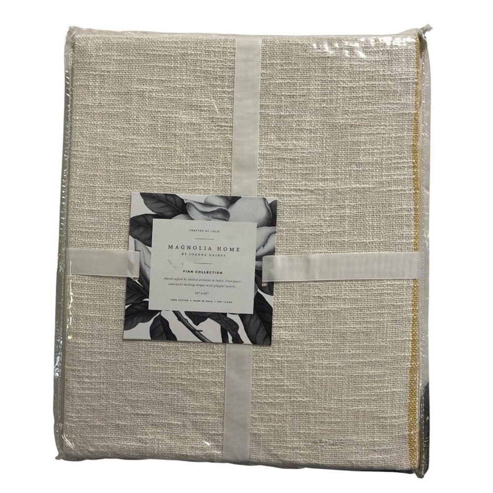 Magnolia Home Joanna Gaines Throw Blanket Finn Collection‎ Ivory Cotton Tufted